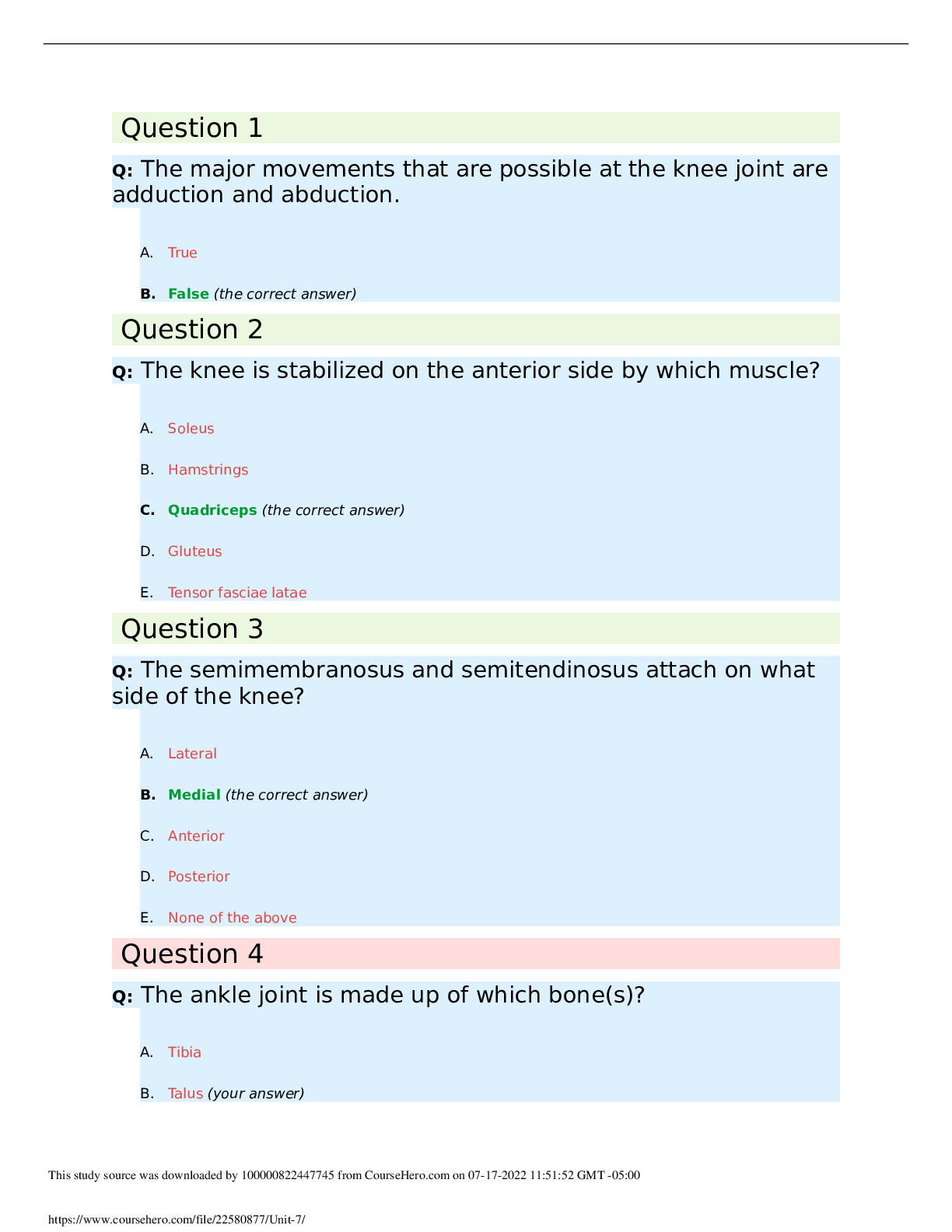 Preview image for The major movements that are possible at the knee joint